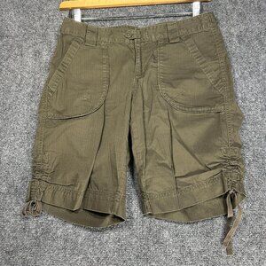 Eddie Bauer Shorts Womens 4 Olive Green Cotton Pockets Tie Gathered Hems